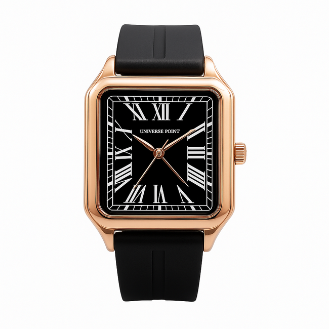 Onyx Rose Gold Roman Numerals Watch